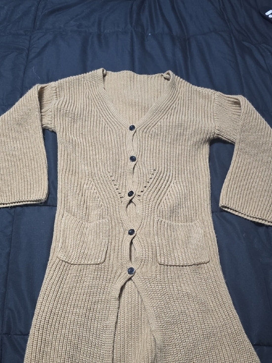None Other - GIRLS Beige Longline Ribbed Button Cardigan Sweater